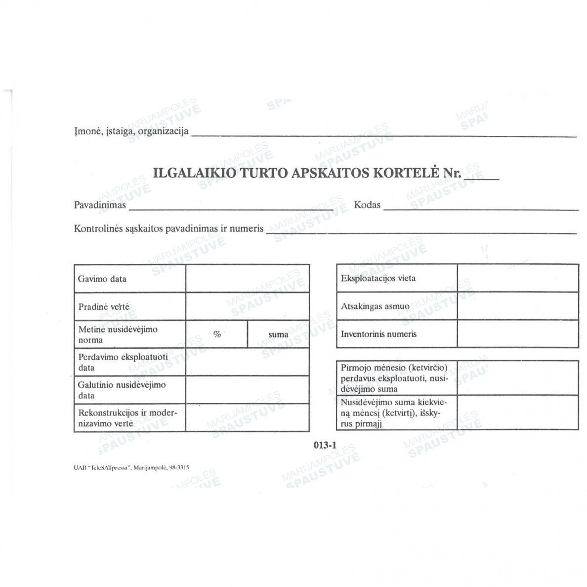 Ilgalaikio turto apskaitos kortelė