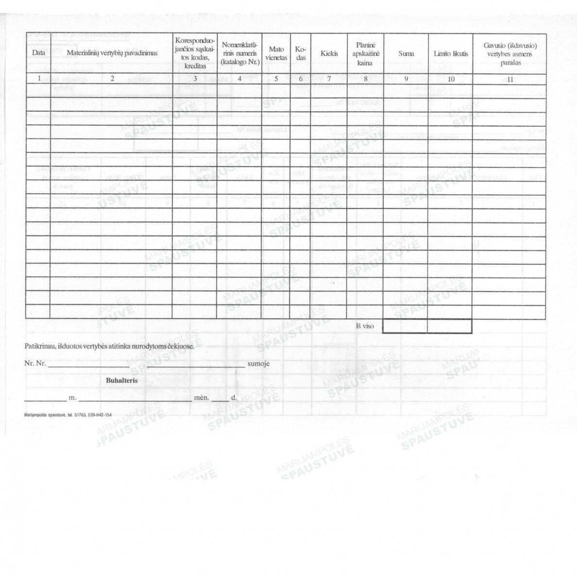 Materialinėms vertybėms gauti limitinė - gavimo kortelė Forma Nr. 117a-APK 1 Materialinėms vertybėms gauti limitinė - gavimo kortelė Forma Nr. 117a-APK 1