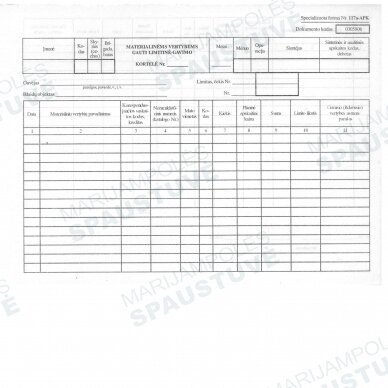 Materialinėms vertybėms gauti limitinė - gavimo kortelė Forma Nr. 117a-APK Materialinėms vertybėms gauti limitinė - gavimo kortelė Forma Nr. 117a-APK