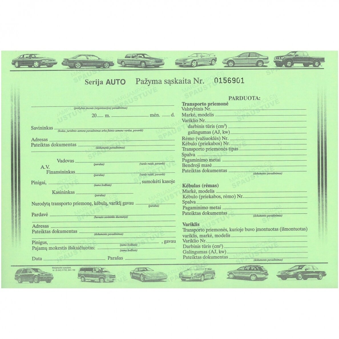 Pažyma-sąskaita automobiliams (su kopija), su nr. Pažyma-sąskaita automobiliams (su kopija), su nr.