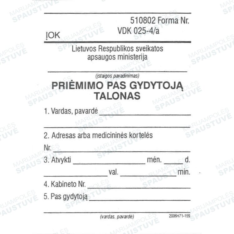 Priėmimo pas gydytoją talonas