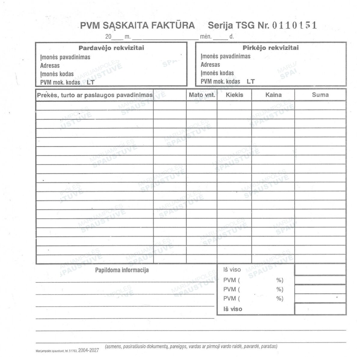PVM sąskaita faktūra TSG (3-jų lapų) su nr. PVM sąskaita faktūra TSG (3-jų lapų) su nr.