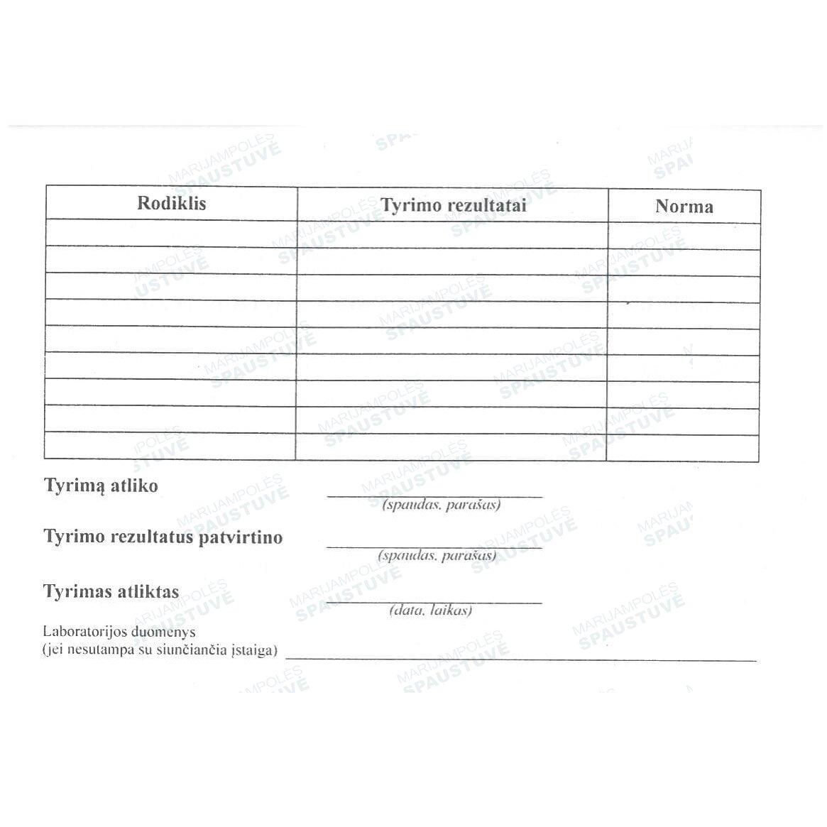 Siuntimas laboratoriniam tyrimui ir tyrimo rezultatai