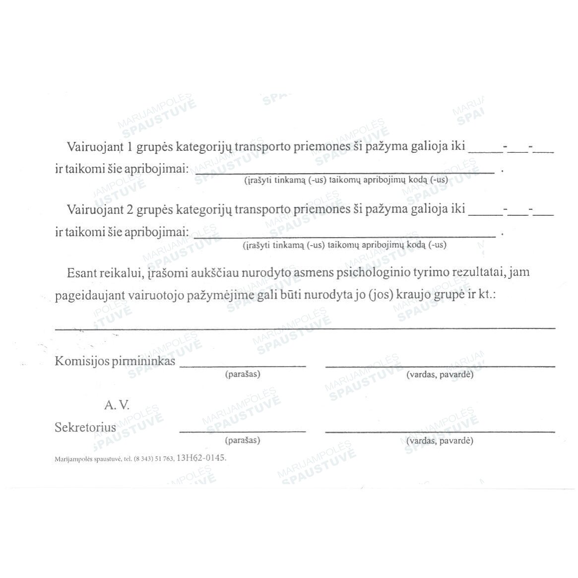Vairuotojo sveikatos patikrinimo medicininė pažyma 1